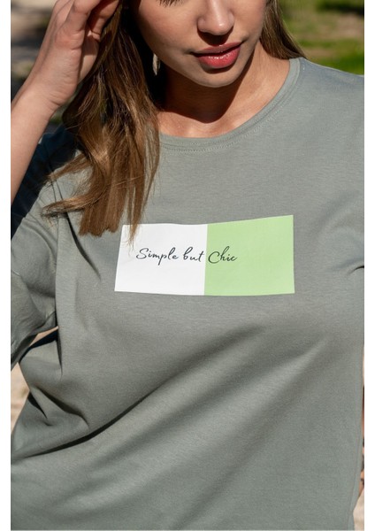 Kadın Oversize Fit Bisiklet Yaka Baskılı Kısa Kollu T-Shirt modelleri