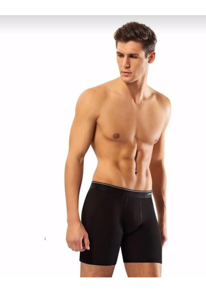 1470 Erkek Likralı Uzun Boxer Tekli