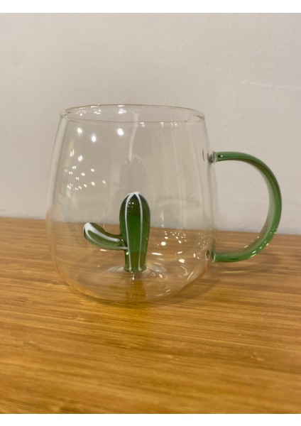 Kupa Cam Bardak Içi Cam Figürlü Yeşil Kaktüs