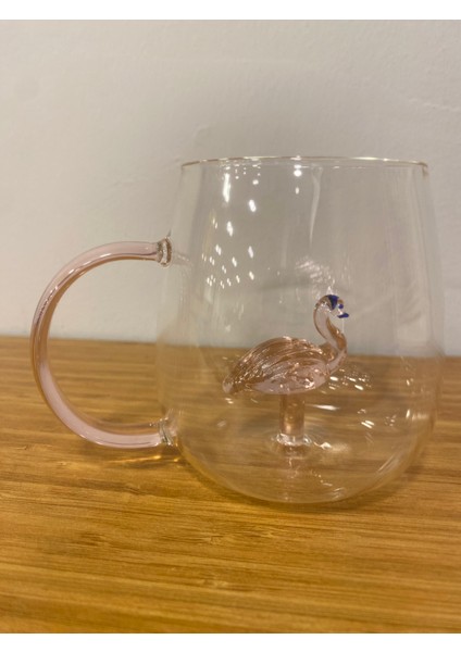 Kupa Cam Bardak Içi Cam Figürlü Pembe Flomingo