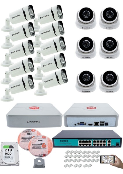 Ip Güvenlik Kamera Seti - 6 iç Mekan Ip Kamera, 10 Dış Mekan Ip Kamera, 2tb H.d.d, 16 kanal Nvr, Gece Görüş, Uzaktan Izleme, Hareket Tabiki, Insan Tes