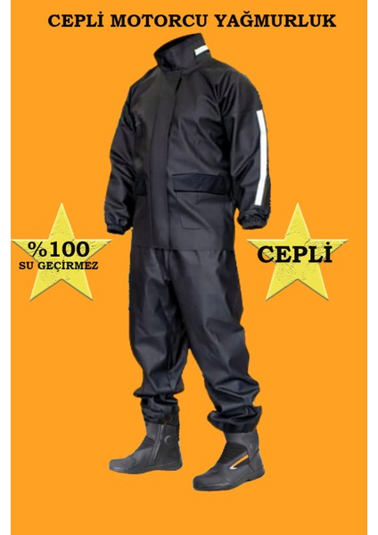 Motorcu Yağmurluk Takım (Cepli) Su Geçirmez Ekstra Esnek, Sağlam ve Hafif Pvc Kumaş, Kurye