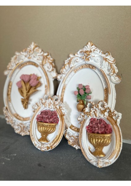 Çiçekli Dekoratif Duvar Tablo 4 Lü Set