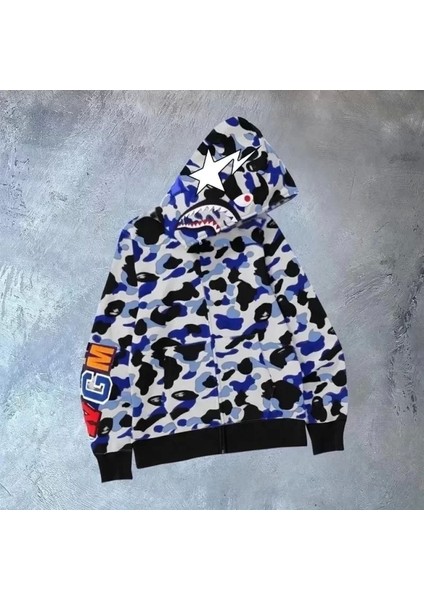 Unisex Pubg Bape x Shark Hoodie - Gri