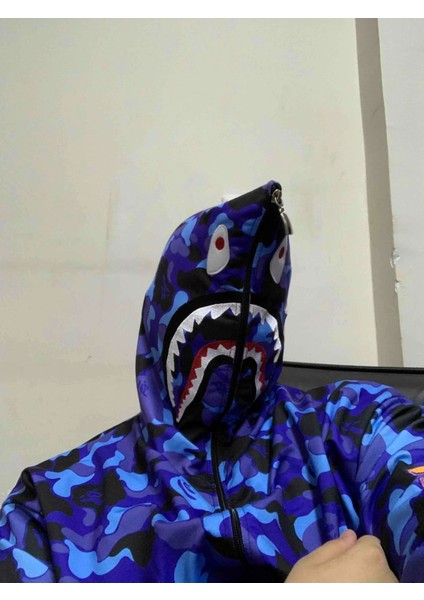 Unisex Pubg Bape x Shark Hoodie - Mavi