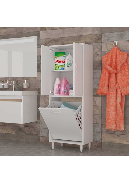 MODİLAYN Gamzem BANYO 55 x 138 cm Çamaşır Bölmeli Banyo Dolabı