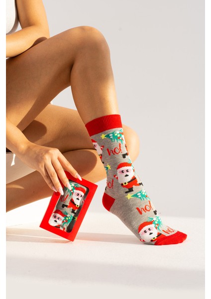 Yılbaşı Çorap Hediye Kutulu Gri