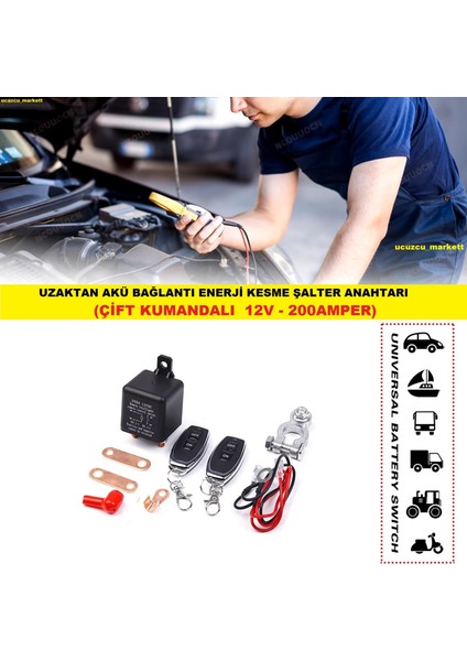 Akü Bağlantı Enerji Kesme Şalter Anahtarı (12V - 200A - Çift Kumandalı)