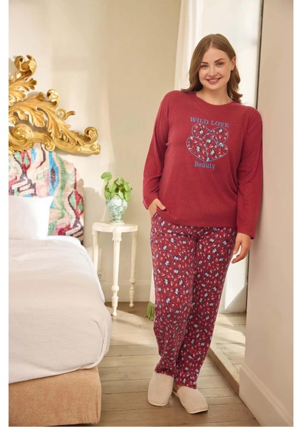 Kadın Pijama Takımı Büyük Beden Battal Termal Uzun Kol