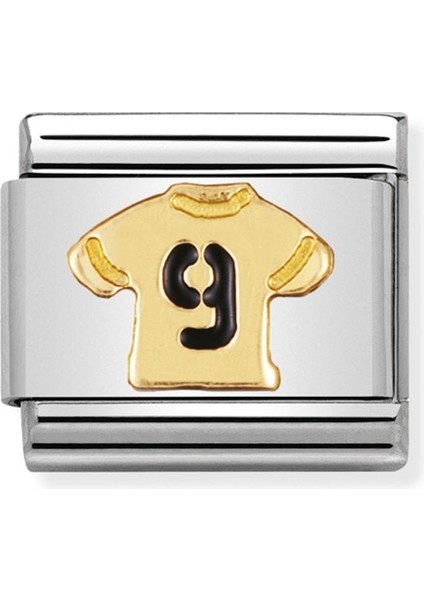 Emaye ve 18K Altınlı Paslanmaz Çelik Composable Klasik Italyan Futbolu -11_NO, 9 Gömlek- Renkli