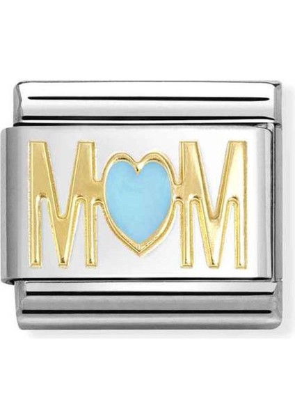 Composable Klasik , Link ,altın Günlük Hayat, Paslanmaz Çelik / 18K Altın - Anne Mavi Kalp Renkli