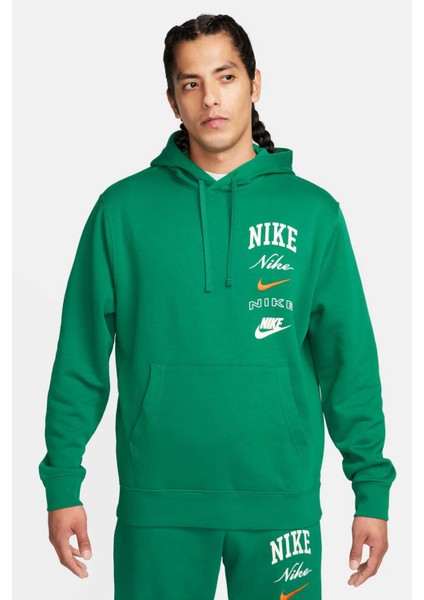 Sportswear Club Fleece 'stacked Graphics' Pullover Hoodie Erkek Polarlı Kapüşonlu Sweatshirt FN2634