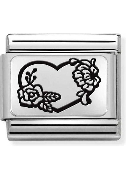 Composable Klasik Plakalar -Ic- Çelik ve 925 Ayar Gümüş -28_ Heart Flowers- Renkli