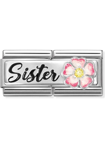 Composable Double Classic Detaıled Steel, Enamel, Cz And 925 Sterling Silver Sister With Flower Renkli