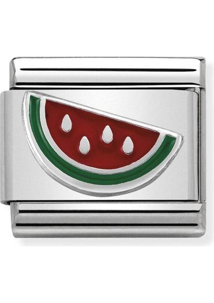 Paslanmaz Çelik, Emaye ve 925 Ayar Gümüş -42_WATERMELON- Composable Klasik Semboller Renkli