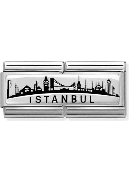 Composable Klasik Çift Link Paslanmaz Çelik, Emaye ve 925 Ayar Gümüş - Istanbul Ufuk Çizgisi Renkli