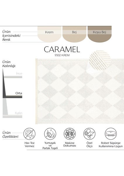 Caramel 9502 Krem Halı Yolluk Oturma Odası Halısı Kesme Antre Halısı Yatak Odası Halı