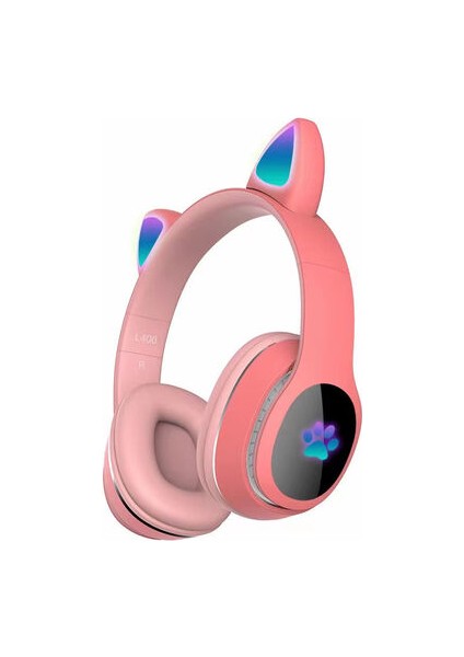 Kedi Kulağı Tasarımlı Rgb Işıklı Katlanabilir L400 Bluetooth Kulaklık Kırmızı