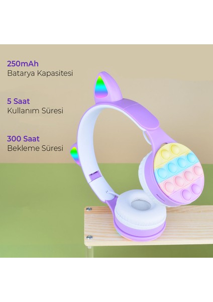 Rgb LED Işıklı Kedi Kulağı Katlanabilir Kulak Üstü B30 Bluetooth Kulaklık Pembe