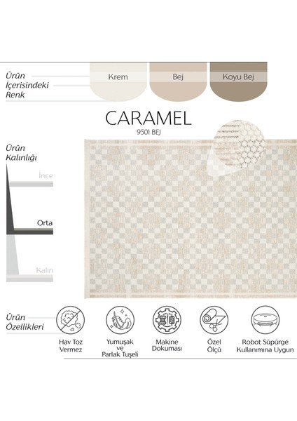 Caramel 9501 Bej Halı Yolluk Oturma Odası Halısı Kesme Koridor Halısı Yatak Odası Halısı