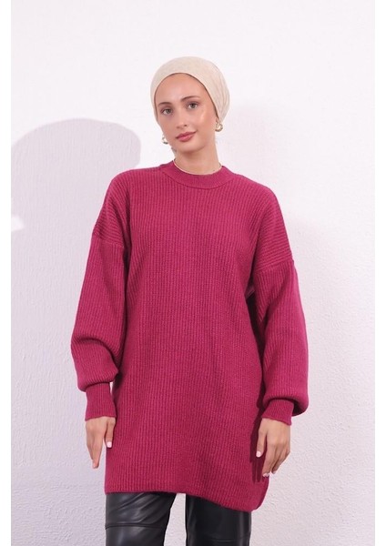 9081 Yumoş Triko Tunik - Fuşya