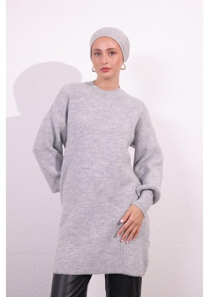 9081 Yumoş Triko Tunik - Gri