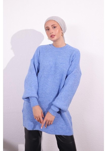 9081 Yumoş Triko Tunik - Mavi