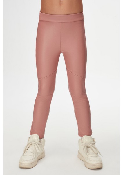 Pudra Pembe Kız Çocuk Kışlık Deri Pantalon
