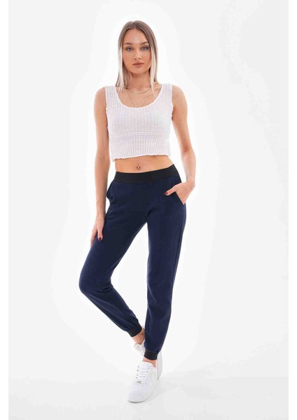 GİGİTEX Lacivert Dar Kesim Bel ve Paça Lastikli Eşofman Altı modelleri