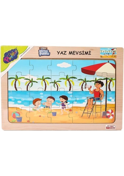 Nessiworld ONY-117/118/119/120 Ahşap Eğitici Puzzle -Yaz Mevsimi