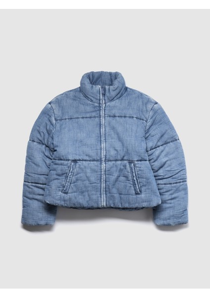 Kız Çocuk Açık Mavi Relaxed Denim Puffer Şişme Ceket