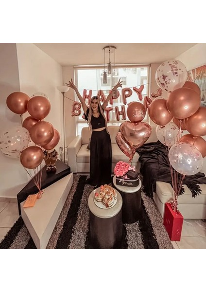 Kadınlar Için Doğum Günü Süsü Rosegold Konsept Parti Kutlama Seti