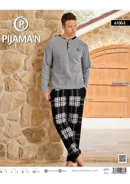 Erkek Düğme Yaka Kışlık Polar Pijama Takımı 6100/3 - 1 Adet