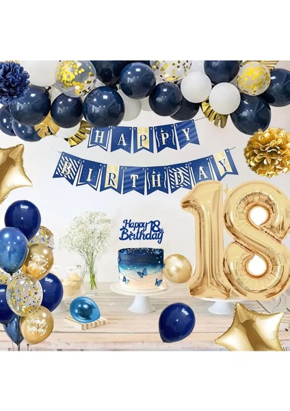 Happy Brithday Gold Laci Renk 18 Yaş Rakamlı Doğum Günü Parti Kutlama Seti