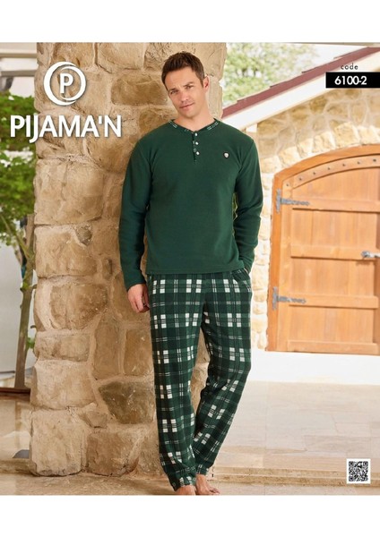 Erkek Düğme Yaka Kışlık Polar Pijama Takımı 6100/2 - 1 Adet