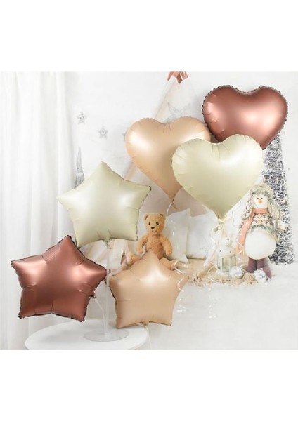 Kalp ve Yıldız Rose Gold Krem Folyo Balon Seti Doğum Günü Kutlama Parti Süsleme Seti