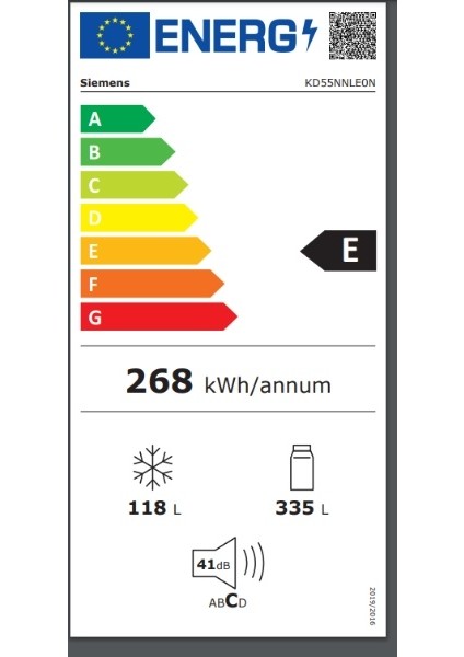 Sıemens KD55NNLE0N E Enerji Sınıfı 485 L Üstten Donduruculu No-Frost Buzdolabı Inox