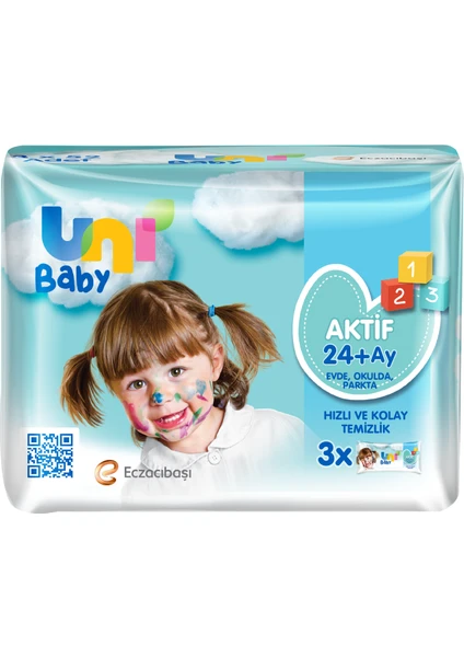 Uni Baby Aktif Bebek 3 lü Islak Mendil 24+ Ay 3x52 Adet