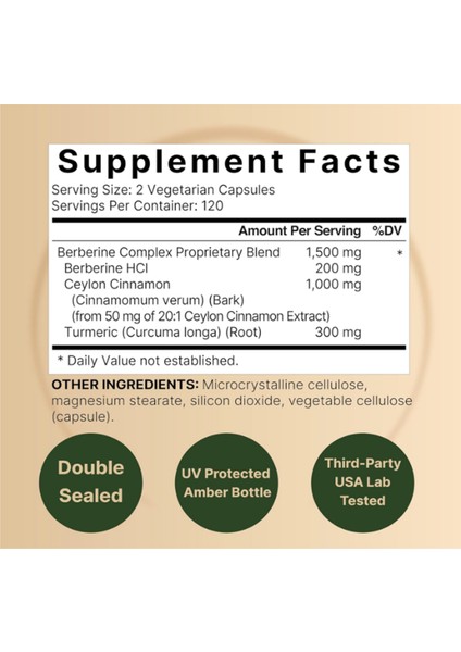 Berberine 1500mg, 240 Veggie Capsul 1000mg True Ceylon Cinnamon & 300mg Turmeric.