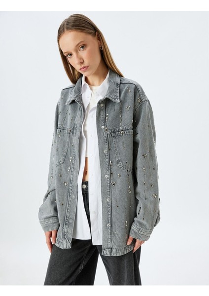 Taşlı Cep Detaylı Düğmeli Klasik Yaka Kot Ceket 5WAL50059MD fiyatları