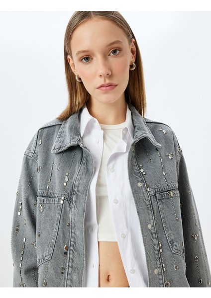 Taşlı Cep Detaylı Düğmeli Klasik Yaka Kot Ceket 5WAL50059MD modelleri