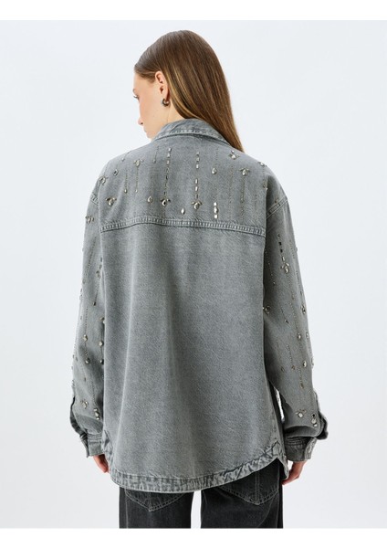 Taşlı Cep Detaylı Düğmeli Klasik Yaka Kot Ceket 5WAL50059MD fırsatları