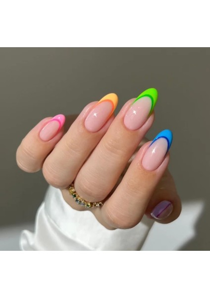 Colorful French Jel Tırnak, 20 Adet (2 Kullanım)