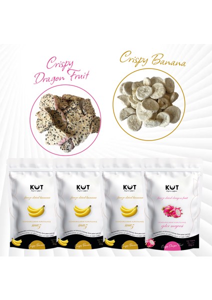 Dondurularak Kurutulmuş Meyve Paketi (Freeze Dried) 3 x muz + 1 x ejder Meyvesi