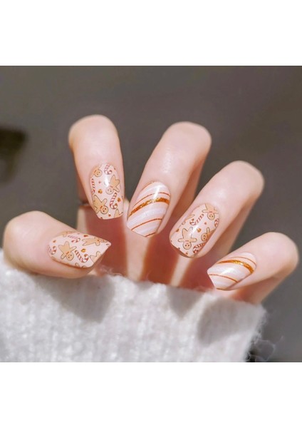 Gingerbread Man Nail Art Jel Tırnak 20 Adet (2 Kullanım)