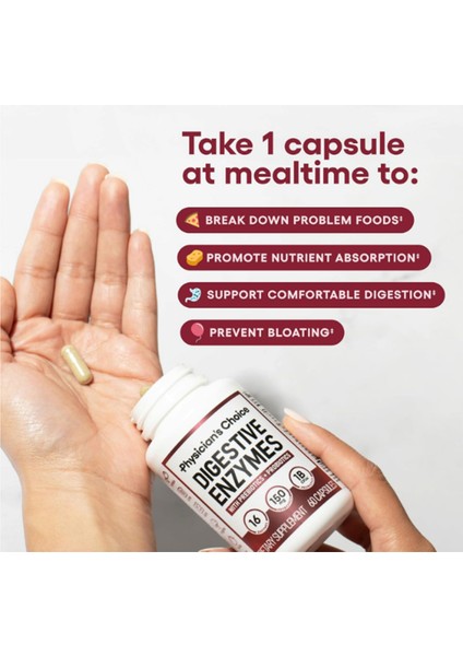 Physician's Choıce Digestive Enzymes - Multi Enzymes, Organic Prebiotics & Gut Health - Meal Time Discomfort Relief & Bloating - Dual Action Approach - 60 Capsul