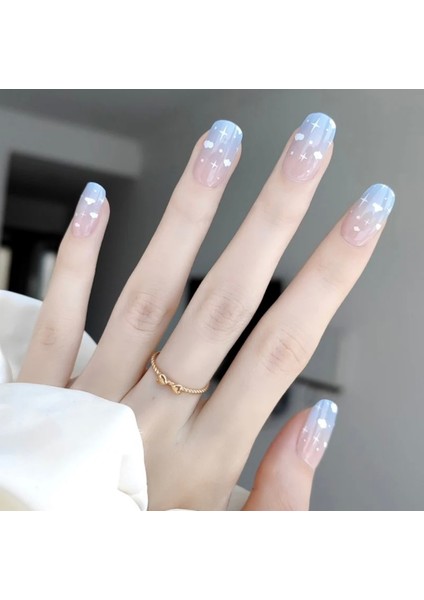 Blue Cloud Nail Art, Jel Tırnak 20 Adet (2 Kullanım)