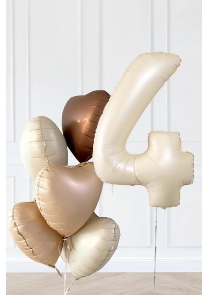 Yaş Temalı Retro Bej Yaş Balonlu Latte Bej Kahve Kalpli Retro Doğum Günü Yaş Balon Seti