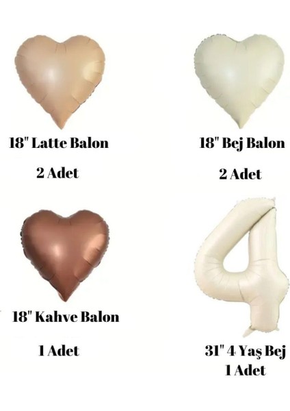 Yaş Temalı Retro Bej Yaş Balonlu Latte Bej Kahve Kalpli Retro Doğum Günü Yaş Balon Seti
