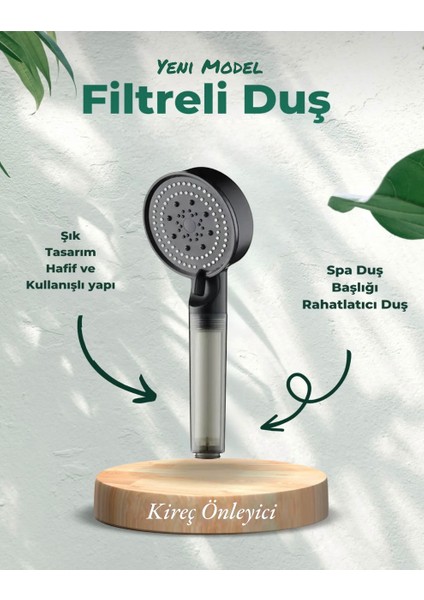 5 Adet Kireç Önleyici Filtre ve Su Tasarruflu Siyah Duş Başlığı